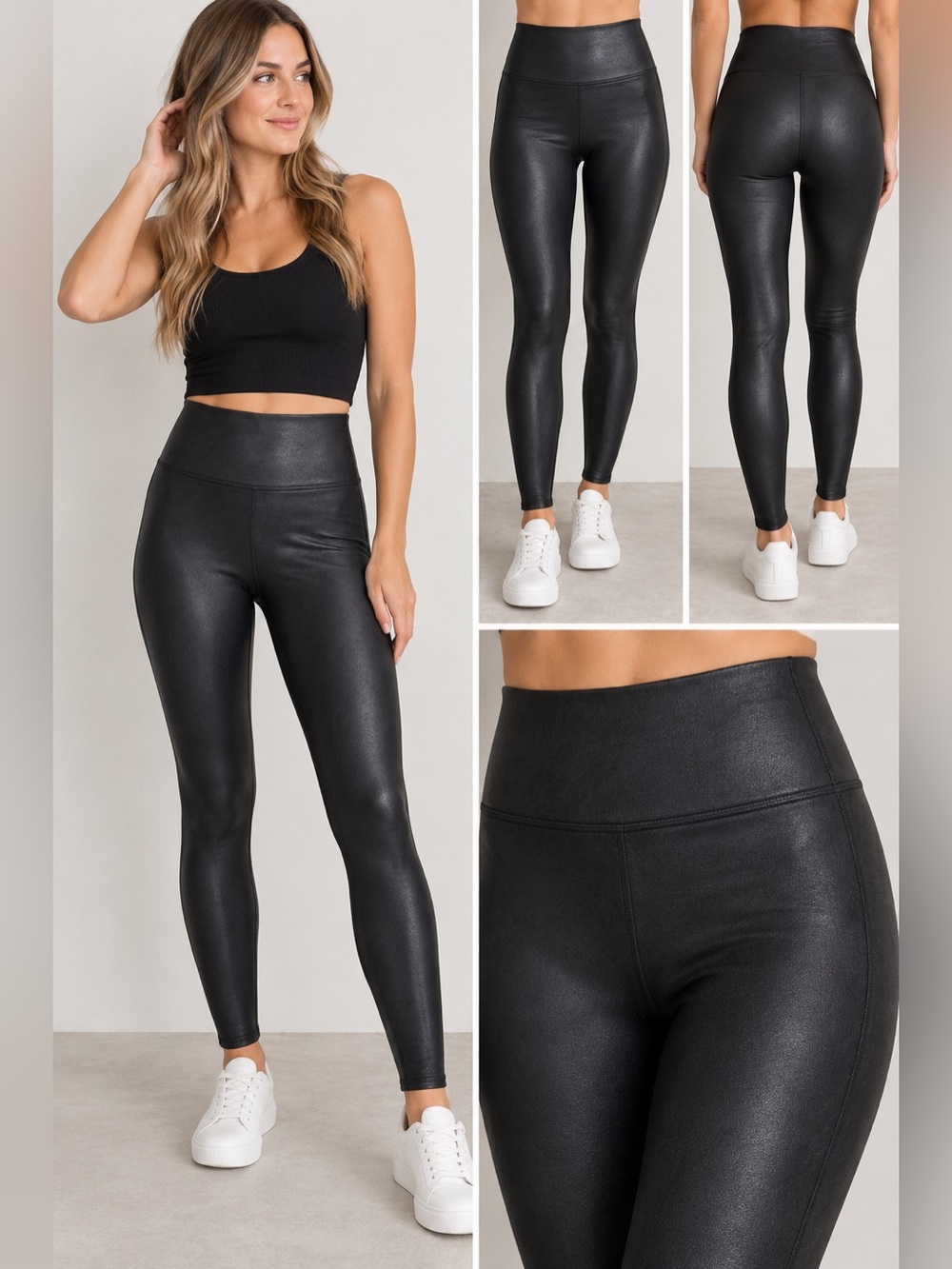 SPANX Faux Leather Leggings Black High Rise Shaping Sculpting Size S